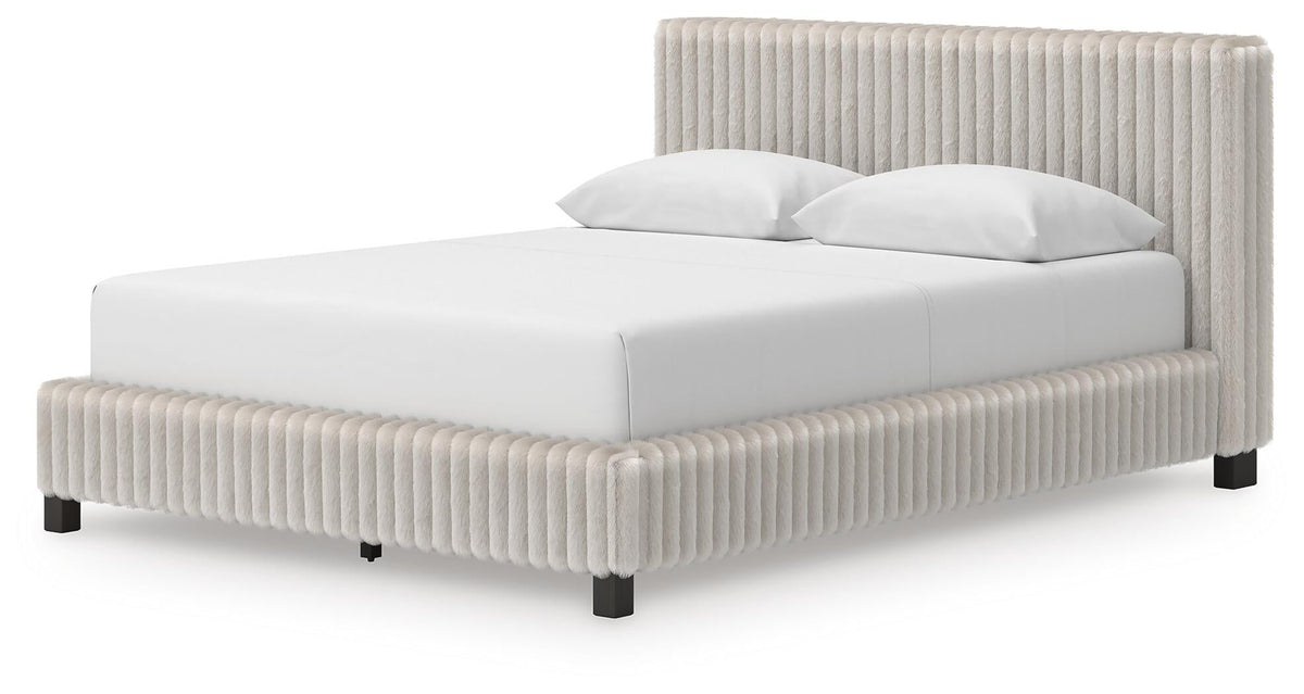 Birmonton  Upholstered Bed, Dresser, Mirror And Nightstand