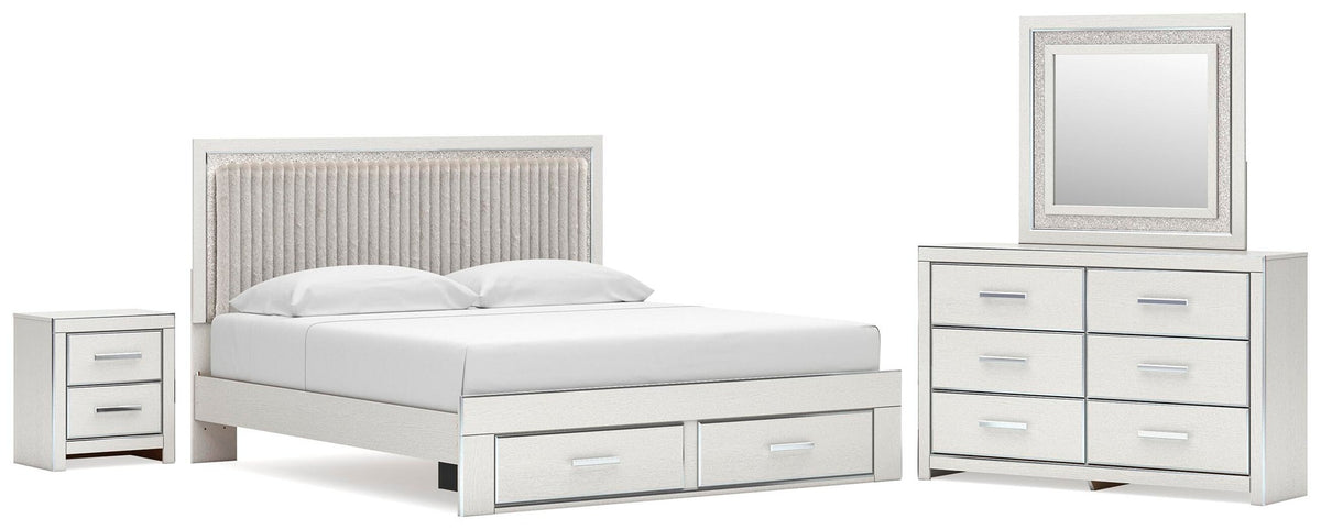 Birmonton  Upholstered Panel Platform Storage Bed, Dresser, Mirror And Nightstand
