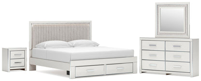 Birmonton  Upholstered Panel Platform Storage Bed, Dresser, Mirror And Nightstand