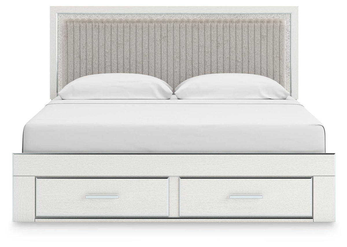Birmonton  Upholstered Panel Platform Storage Bed, Dresser, Mirror And Nightstand
