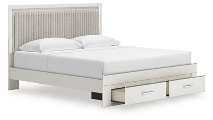Birmonton  Upholstered Panel Platform Storage Bed, Dresser, Mirror And Nightstand