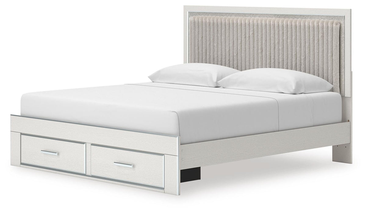 Birmonton  Upholstered Panel Platform Storage Bed, Dresser, Mirror And Nightstand
