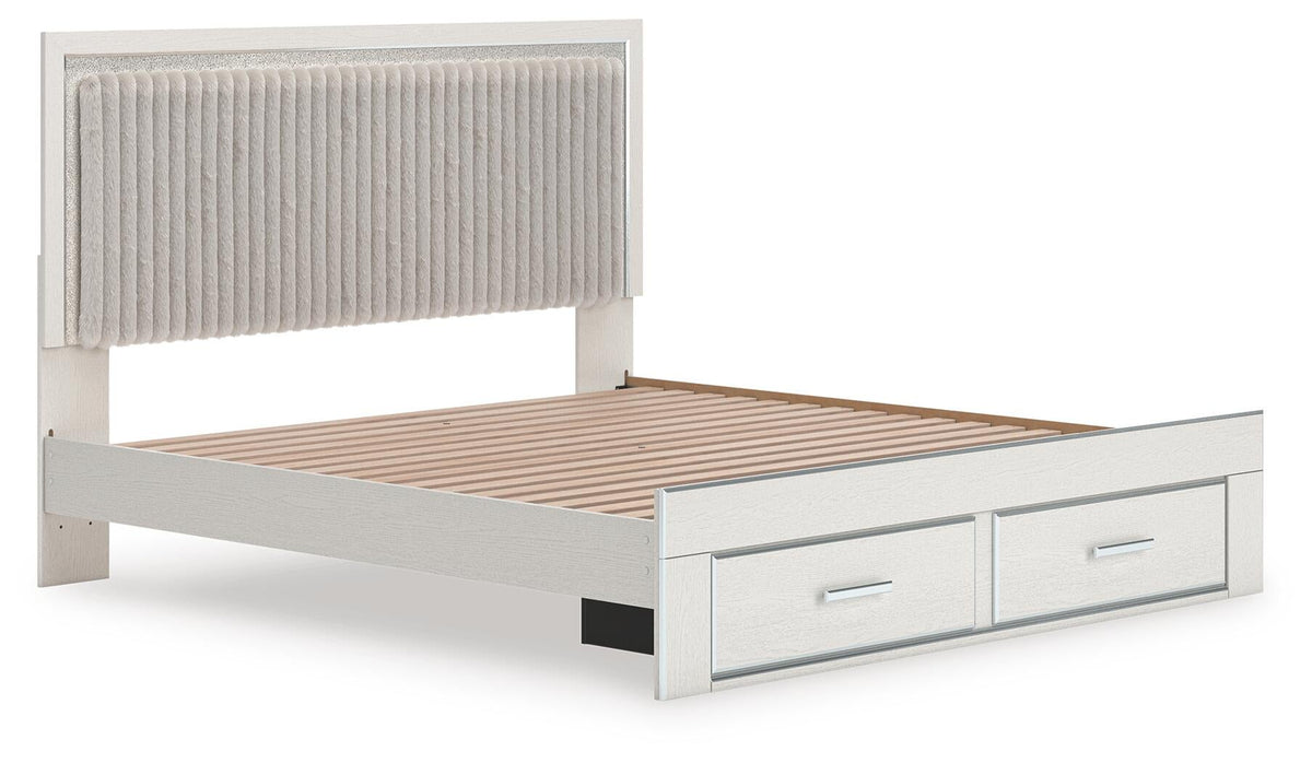 Birmonton  Upholstered Panel Platform Storage Bed, Dresser, Mirror And Nightstand