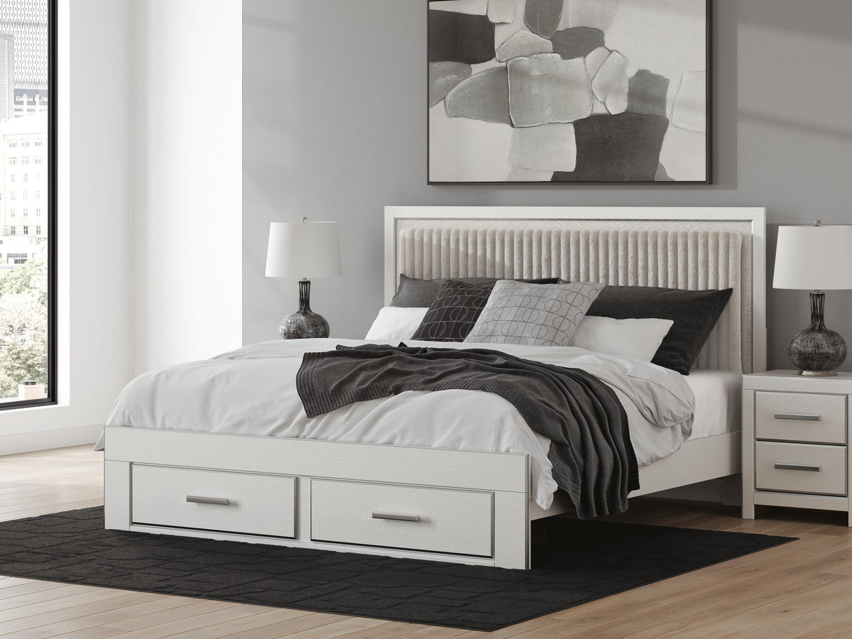 Birmonton  Upholstered Panel Platform Storage Bed, Dresser, Mirror And Nightstand