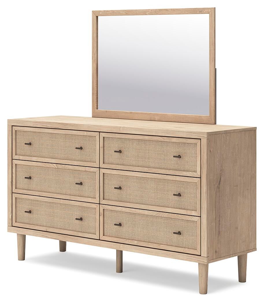 Cielden  Upholstered Bed With Roll Slats, Dresser And Mirror