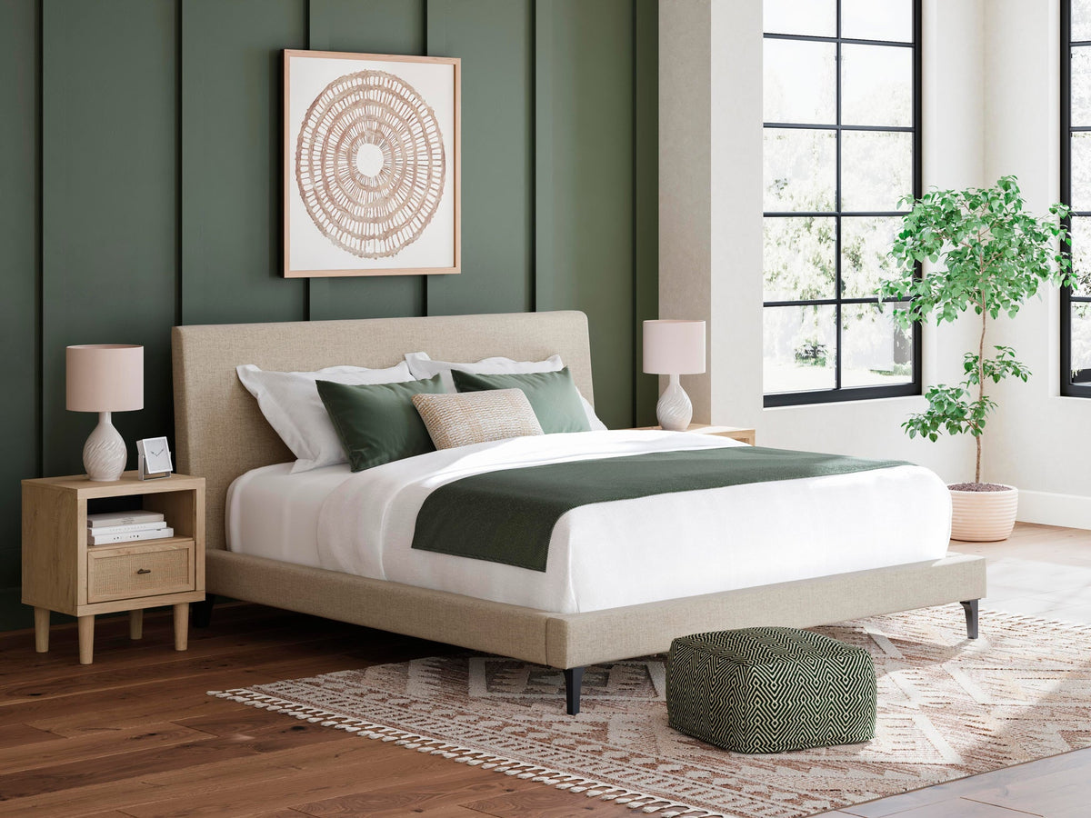 Cielden  Upholstered Bed With Roll Slats, Dresser And Mirror