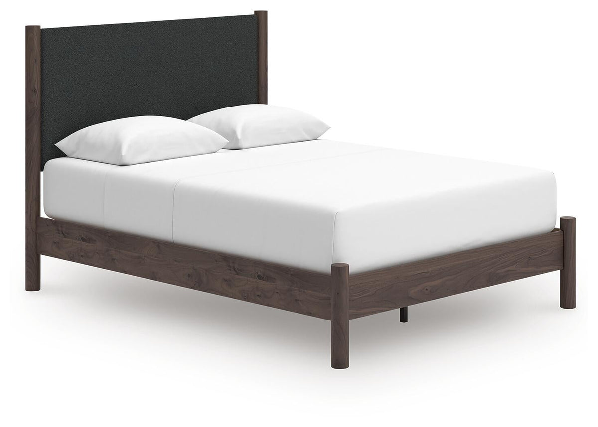 Cadmori  Upholstered Panel Platform Bed, Dresser, Mirror And Nightstand