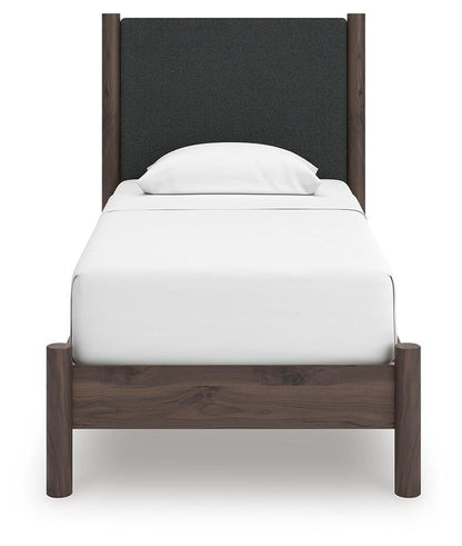 Cadmori  Upholstered Panel Platform Bed, Dresser And Mirror