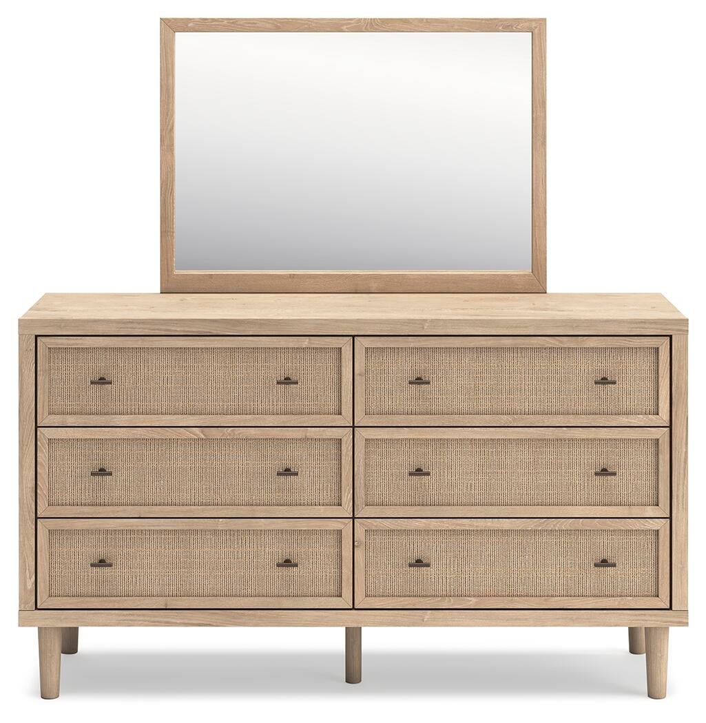Cielden  Upholstered Bed With Roll Slats, Dresser And Mirror