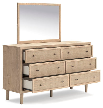 Cielden  Upholstered Bed With Roll Slats, Dresser And Mirror