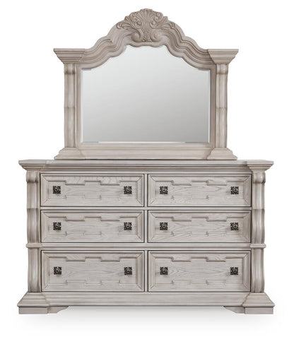 Andonhall  Upholstered Panel Bed With Mirrored Dresser And Nightstand