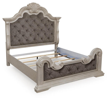 Andonhall  Upholstered Panel Bed With Mirrored Dresser And Nightstand