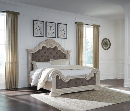 Andonhall  Upholstered Panel Bed With Mirrored Dresser And Nightstand