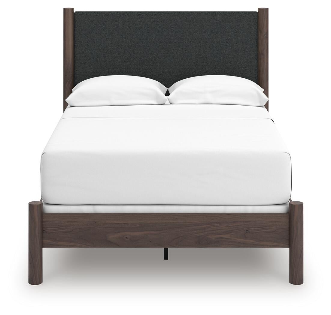 Cadmori  Upholstered Panel Bed, Dresser, Mirror And Nightstand