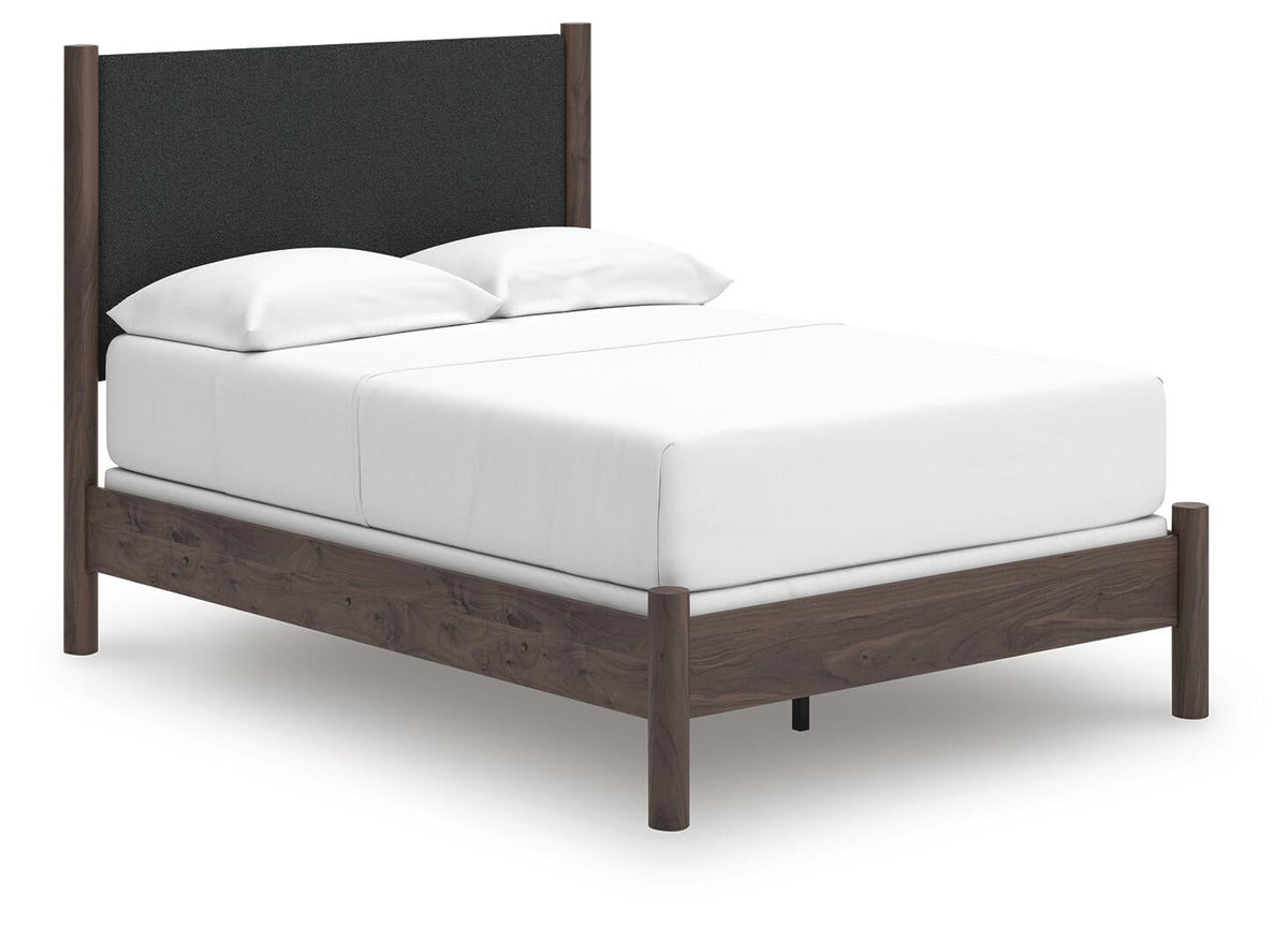 Cadmori  Upholstered Panel Bed, Dresser, Mirror And Nightstand