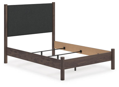 Cadmori  Upholstered Panel Bed, Dresser, Mirror And Nightstand