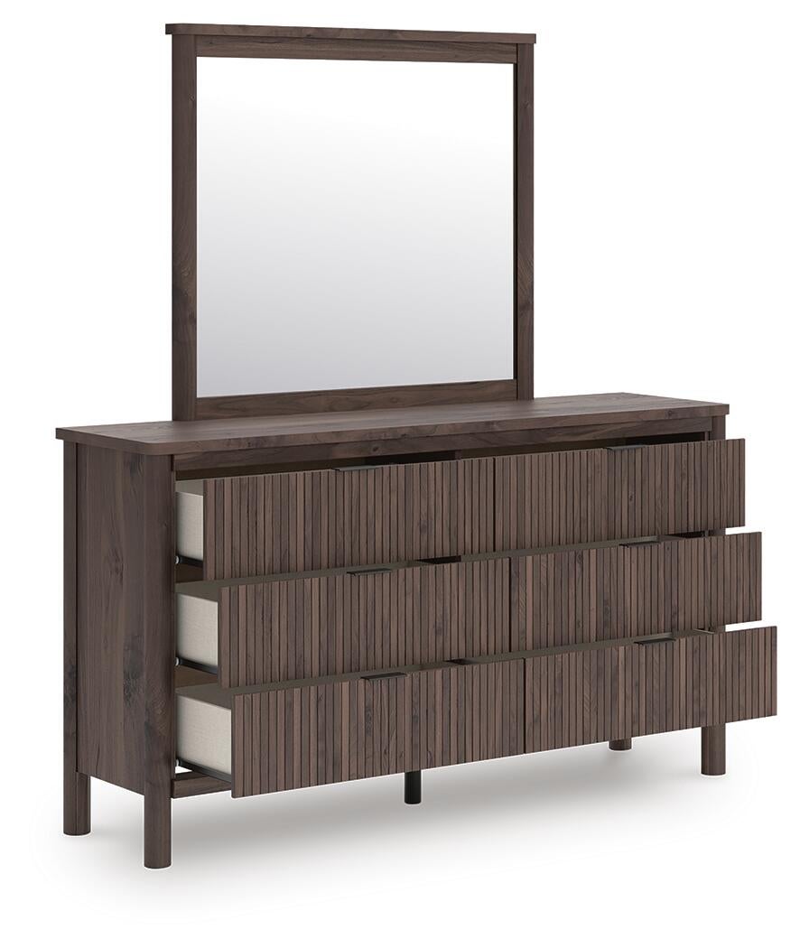 Cadmori  Upholstered Panel Bed, Dresser And Mirror