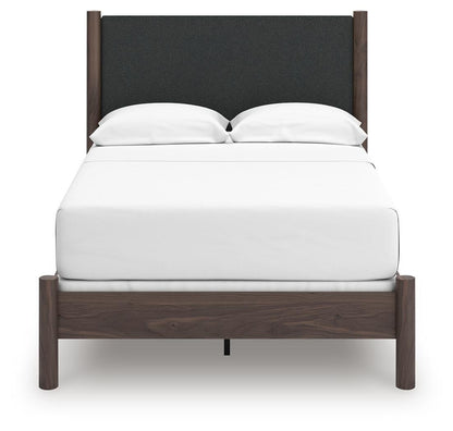 Cadmori  Upholstered Panel Bed, Dresser And Mirror