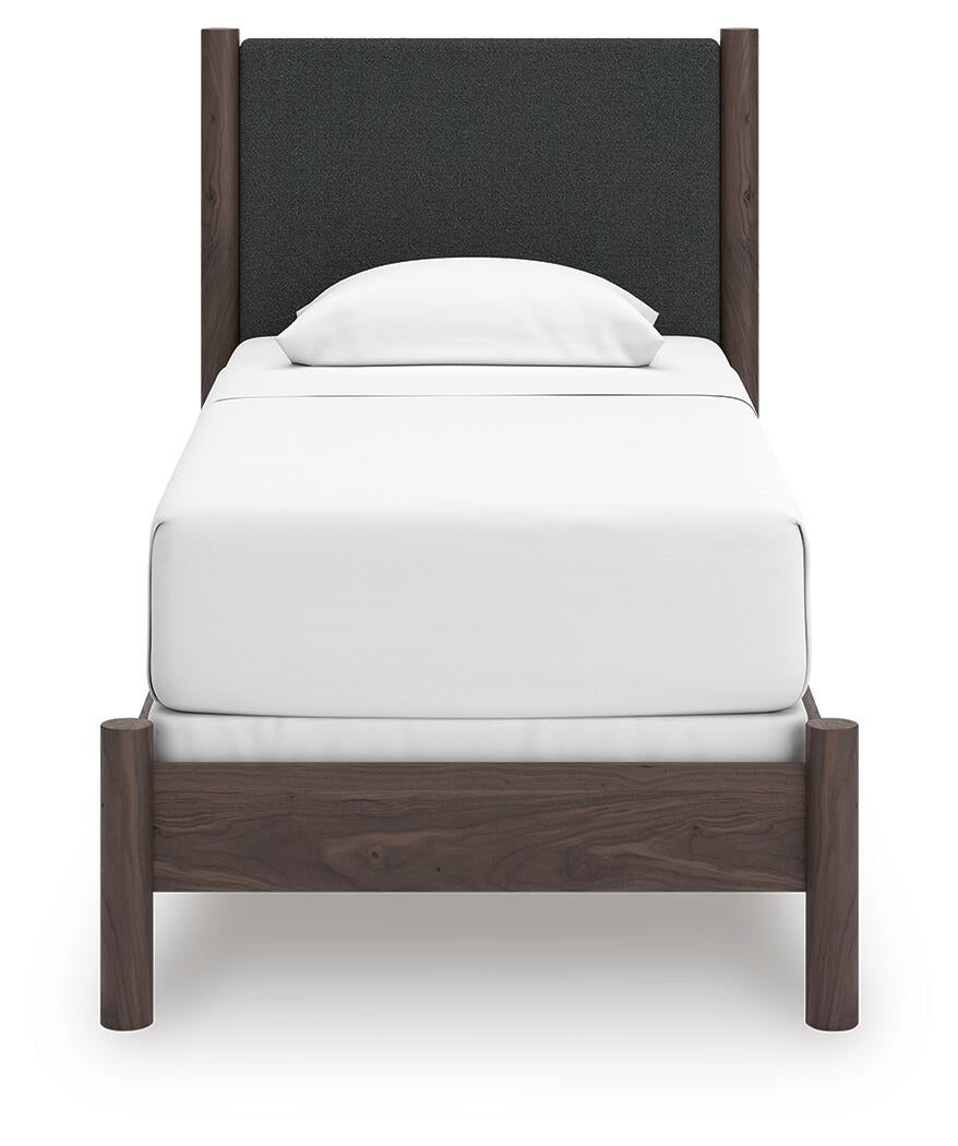 Cadmori  Upholstered Panel Bed, Dresser, Mirror And Nightstand