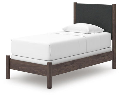 Cadmori  Upholstered Panel Bed, Dresser, Mirror And Nightstand
