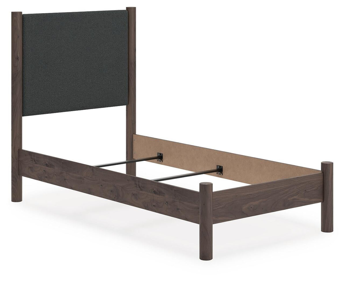Cadmori  Upholstered Panel Bed, Dresser, Mirror And Nightstand