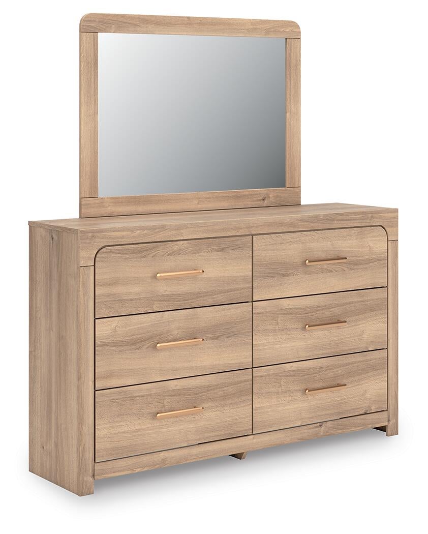 Hollymount  Upholstered Panel Bed, Dresser, Mirror And Nightstand
