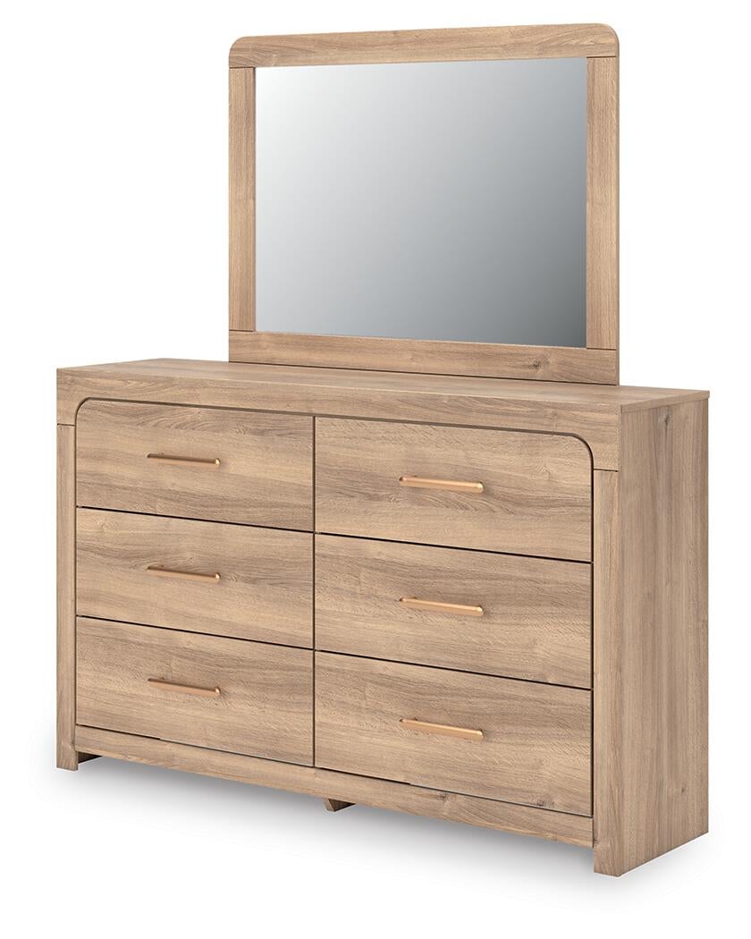 Hollymount  Upholstered Panel Bed, Dresser, Mirror And Nightstand