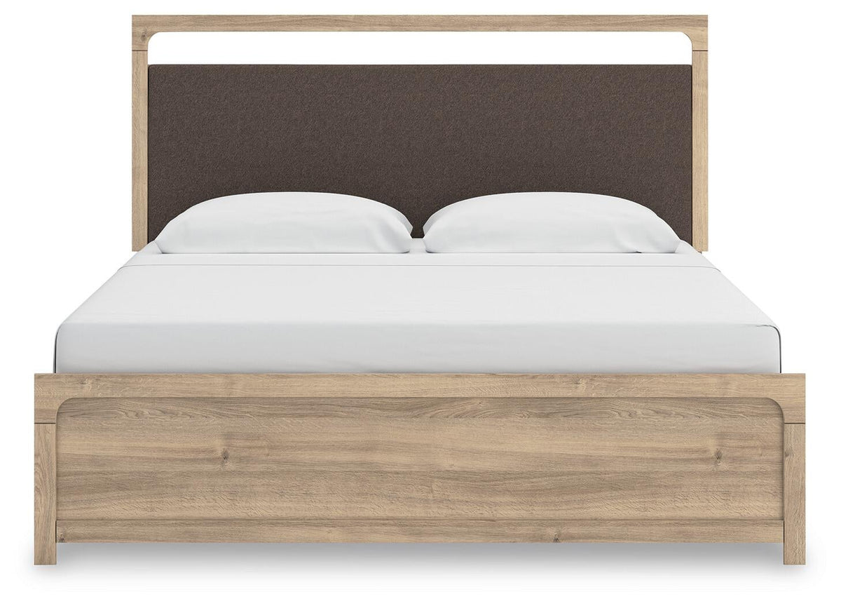Hollymount  Upholstered Panel Bed, Dresser, Mirror And Nightstand