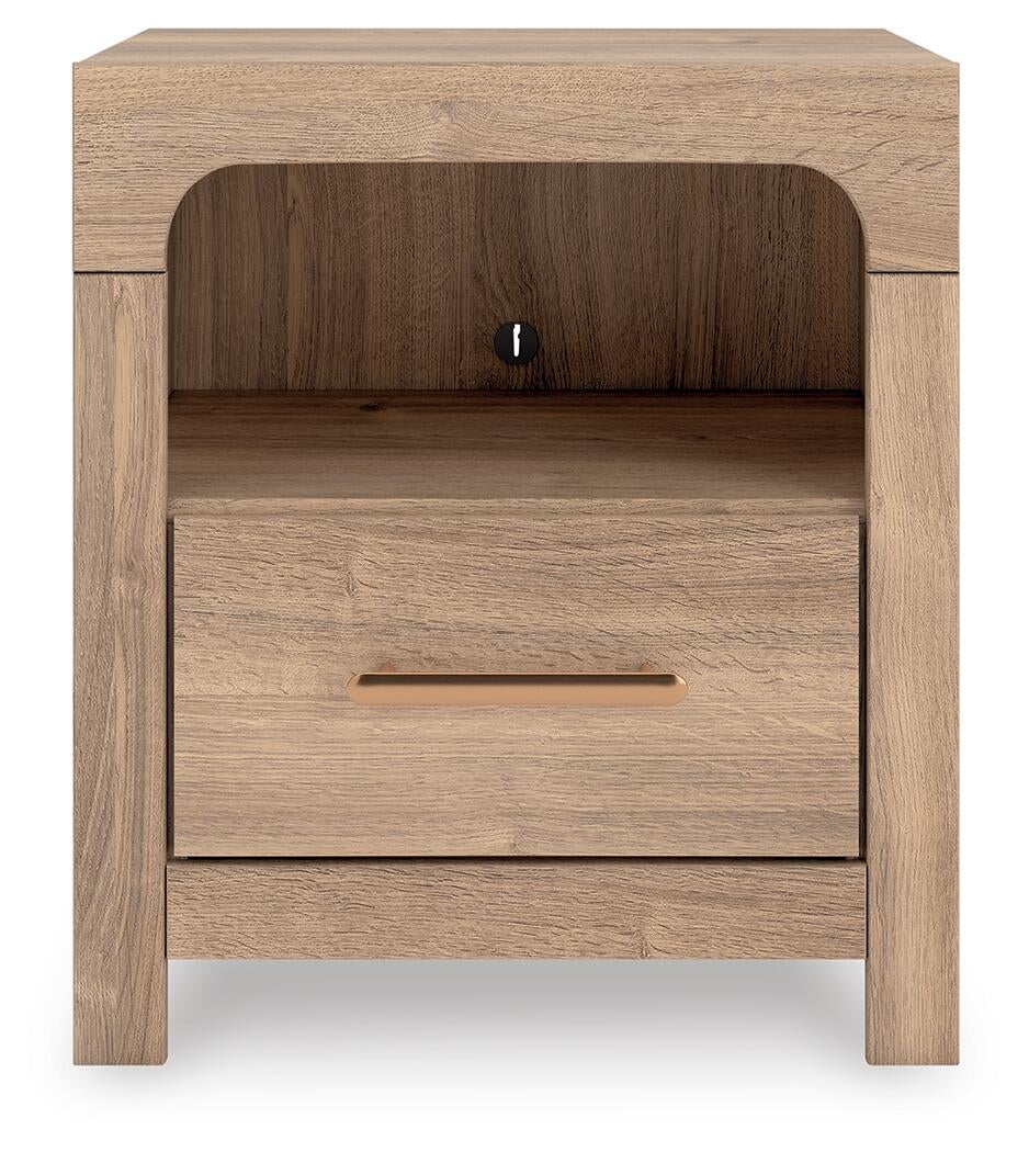Hollymount  Upholstered Panel Bed, Dresser, Mirror And Nightstand