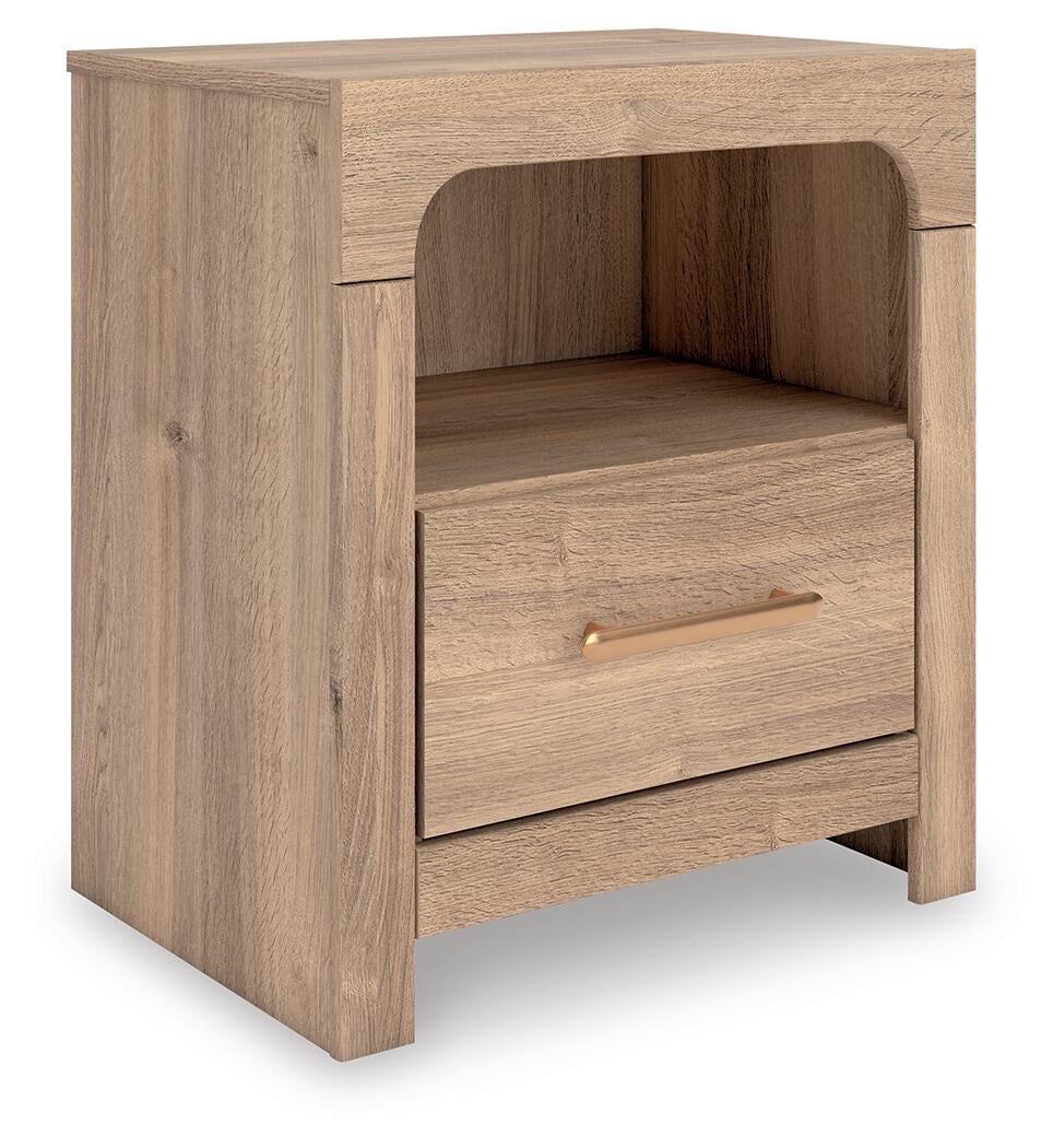 Hollymount  Upholstered Panel Bed, Dresser, Mirror And Nightstand