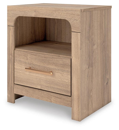 Hollymount  Upholstered Panel Bed, Dresser, Mirror And Nightstand