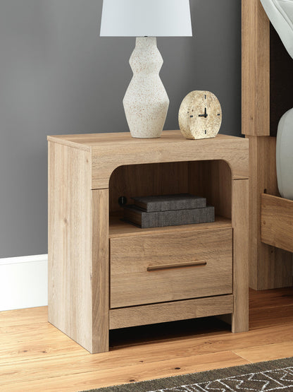 Hollymount  Upholstered Panel Bed, Dresser, Mirror And Nightstand