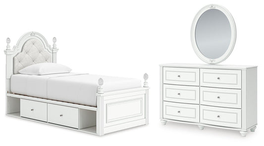 Maylilly  Upholstered Panel Storage Bed, Dresser And Mirror