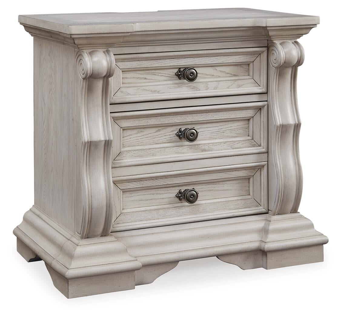 Andonhall California  Upholstered Panel Bed With Mirrored Dresser And Nightstand