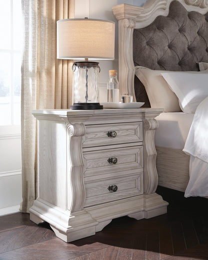 Andonhall California  Upholstered Panel Bed With Mirrored Dresser And Nightstand