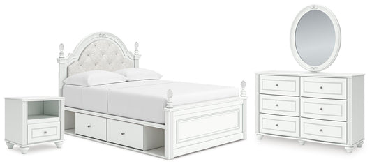 Maylilly  Upholstered Panel Storage Bed, Dresser, Mirror And Nightstand