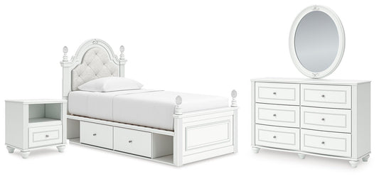 Maylilly  Upholstered Panel Storage Bed, Dresser, Mirror And Nightstand