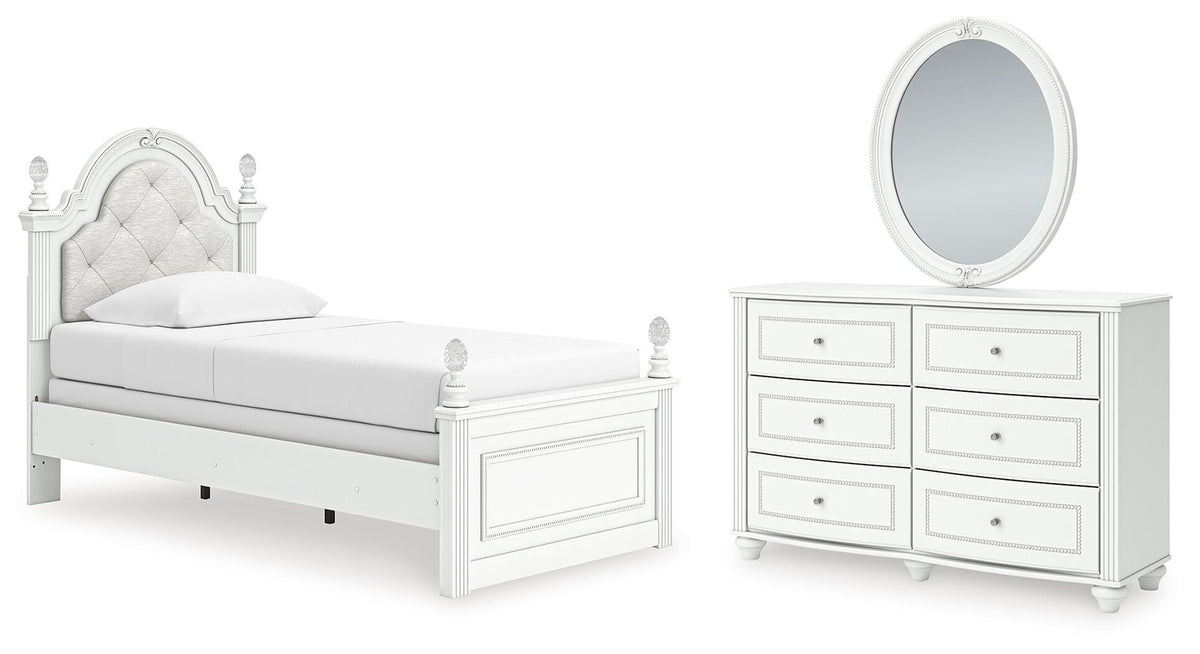 Maylilly  Upholstered Panel Bed, Dresser And Mirror