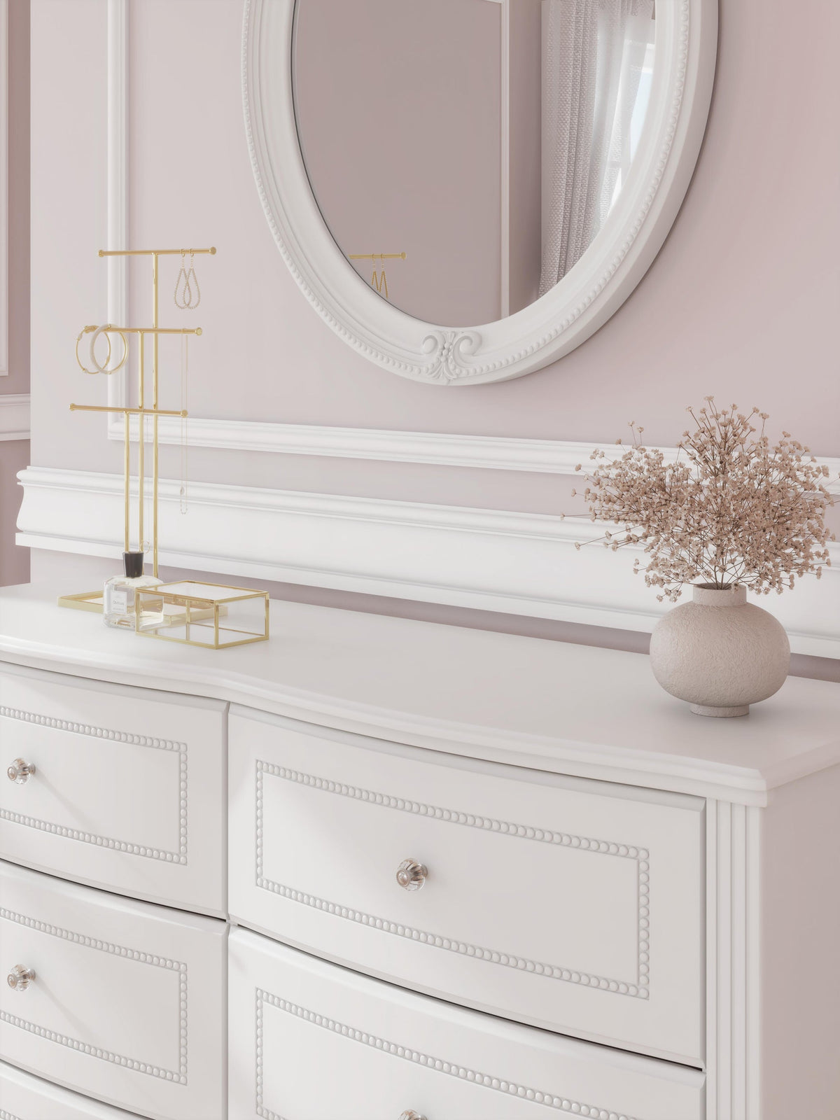 Maylilly  Upholstered Panel Bed, Dresser And Mirror