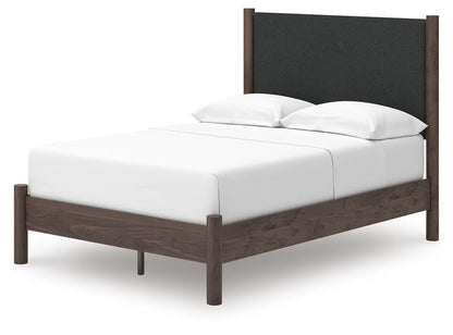 Cadmori  Upholstered Panel Platform Bed, Dresser, Mirror And Nightstand