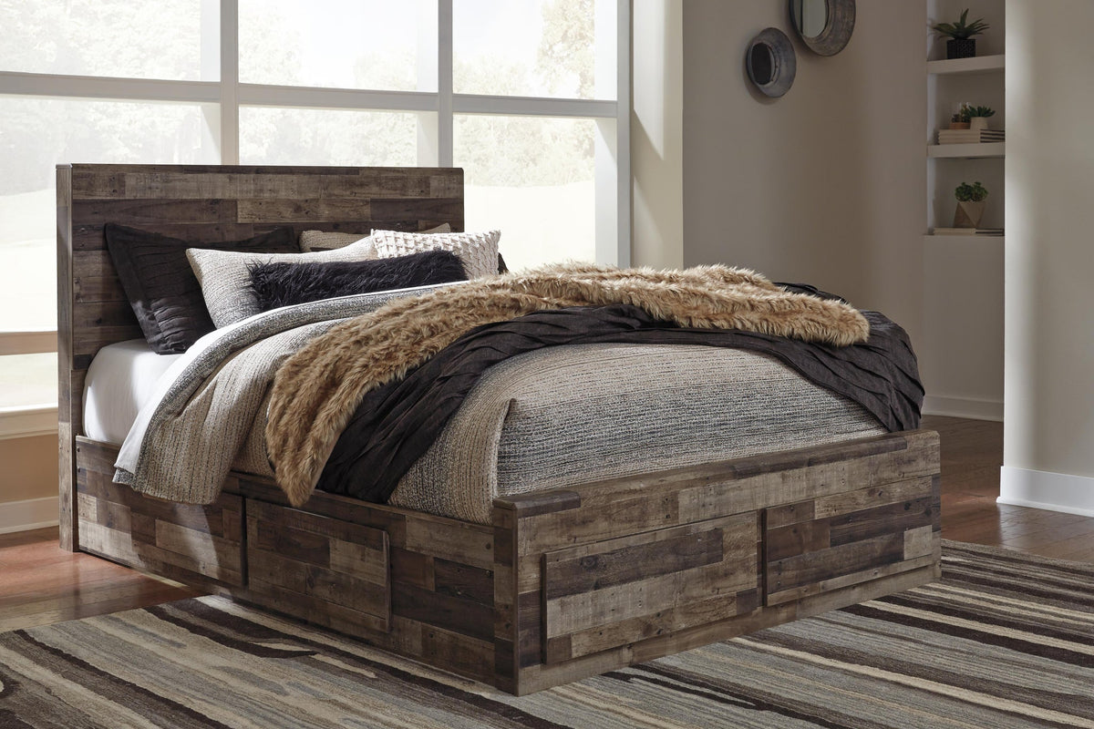 Derekson  Panel Bed With 6 Storage Drawers With Mirrored Dresser