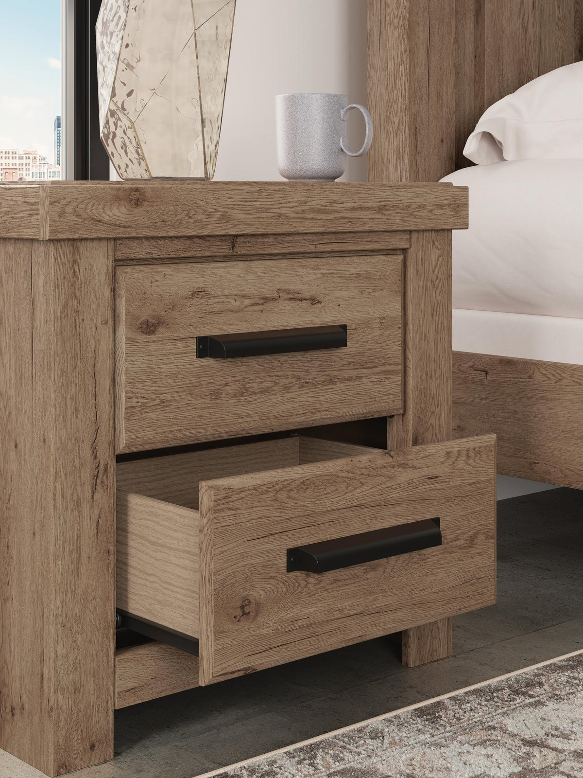 Garistyn  Panel Storage Bed. Dresser, Mirror And Nightstand
